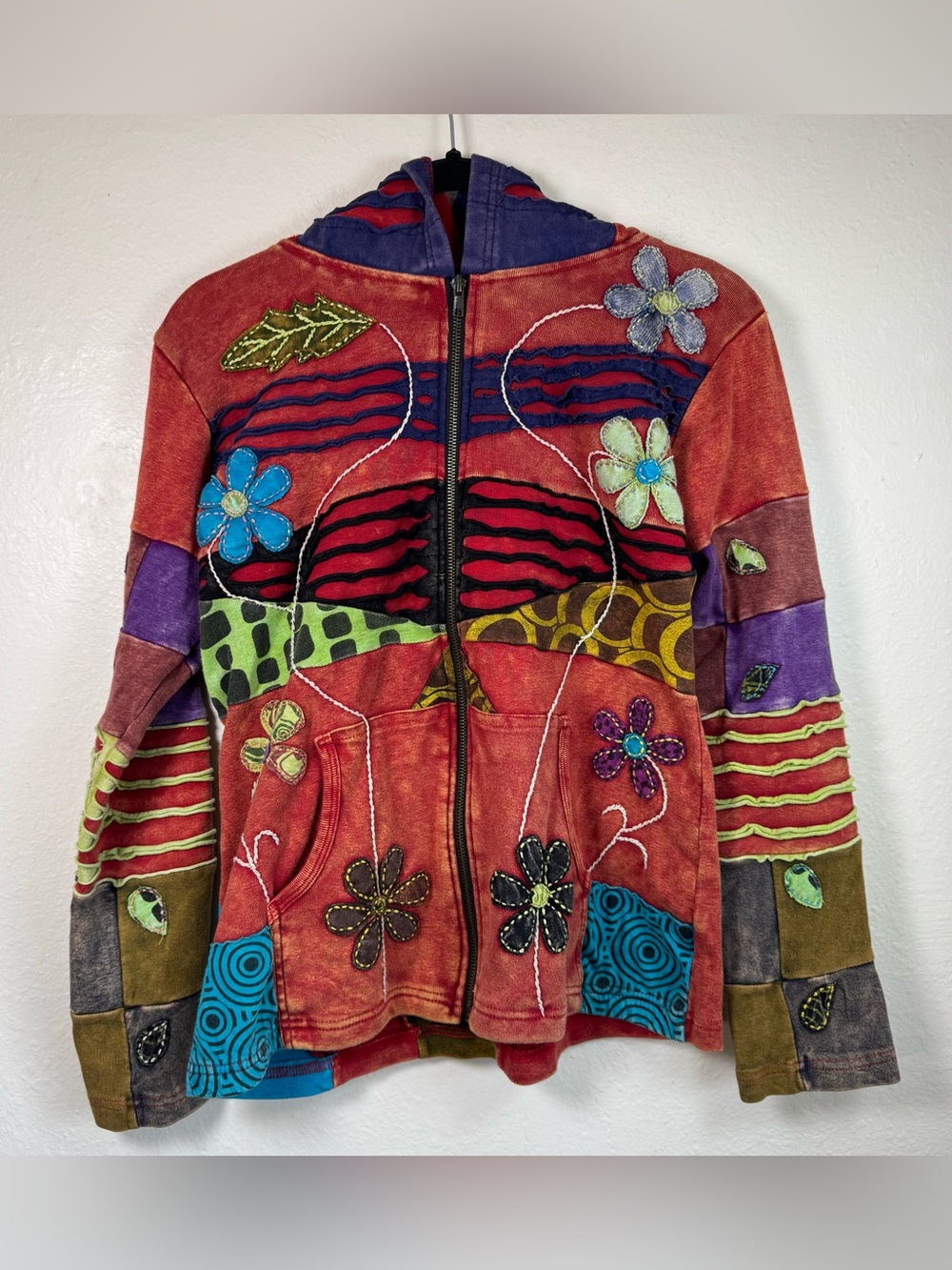 Rising International Hoodie Jacket Size XL (fits as large) Boho Hippie Patchwork